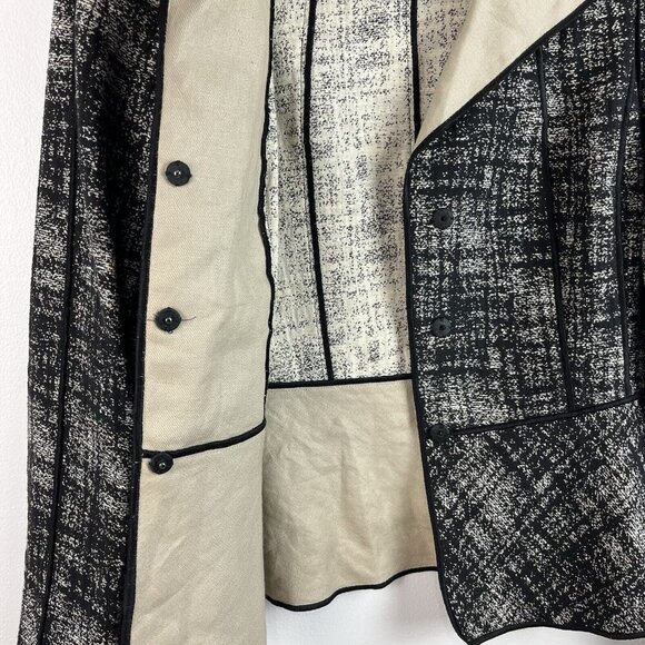 Lafayette 148 New York BlazerJacket Size 6 Black‎ Plaid Cotton Linen Academia - Picture 7 of 16